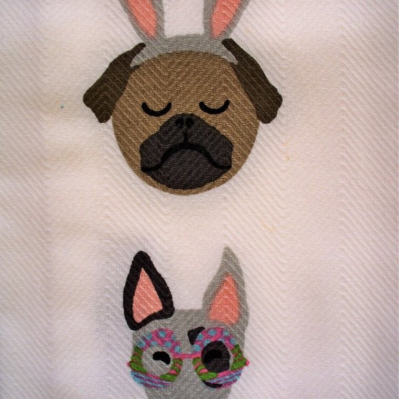 Whimsical Kitchen Towel Set 2 Pc. Dogs Pups in Spring Easter Hats Glasses - Picture 2 of 4